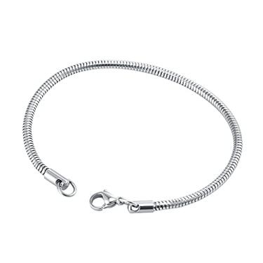 Imagem de QeenseKc Pulseira de corrente de cobra de 3 mm, banhada a prata com fecho lagosta, corrente extensora fígaro, serve para todas as contas Chamilia Troll Biagi 16 cm-26 cm disponíveis, Metal, Cristal sintético,