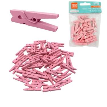 Imagem de 100 Mini Prendedor Madeira Pregador Colorido Varal de Fotos Memory Board 2,5cm (Rosa Claro)