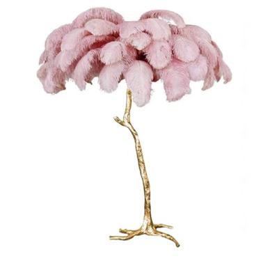 Imagem de Luminária de chão, luminária de piso de penas de LED regulável, lâmpada de resina dourada, lâmpadas de leitura de escritório com interruptor de pé, luminária moderna para decoração de interiores