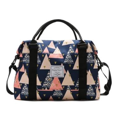 Imagem de Bolsa de viagem de fim de semana, bolsa de ginástica com bolso separado seco e molhado para mulheres e meninas, bolsa de ombro para treino, resistente à água, Triângulo colorido, Carry-On 28-inch