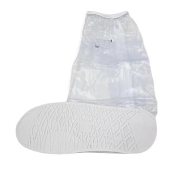 Imagem de Bota Galocha Impermeável Motoqueiro Moto Solado Chuva Transparente - Tamanho XL (43-45)