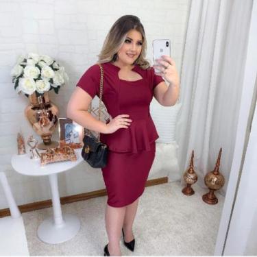 Imagem de Vestido Plus Size Peplum Bico Moda Evangélica Feminina - MISS FLOWER, 