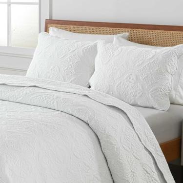 Imagem de Boryard Colcha branca king size de algodão – 100% algodão em relevo macio e quente, jogo de cama com 2 fronhas para todas as estações, 264 x 228 cm