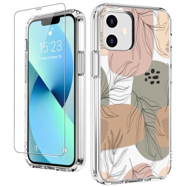 Imagem de LUHOURI Capa projetada para iPhone 12 Mini com protetor de tela - Slim Fit, capa de acrílico transparente resistente para mulheres e meninas - Capa protetora para celular de 5,4 polegadas - Pintura de