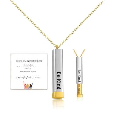 Imagem de LIU JUN Be Kind Of A B Colares para mulheres, To Best Friends Sorority Sisters Pingente de tubos quadrados inspiradores com mensagem oculta, pulseira de aço inoxidável, joia de presente de amizade,