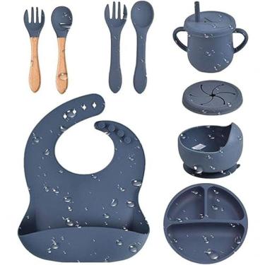 Imagem de Kit Introdução Alimentar Bebe 8 Peças Silicone Iniciação Para Alimentos Cinza