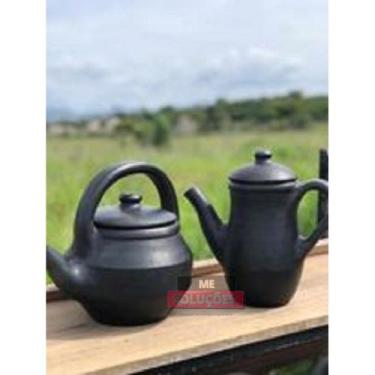 Imagem de Jogo Bule e Chaleira Para Cafe E Leite Feito De Barro - ME Soluções