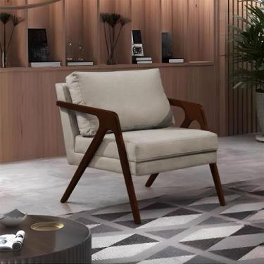 Imagem de Poltrona Mona Monique Luxo Base Madeira Maciça Castanho Veludo Bege - 