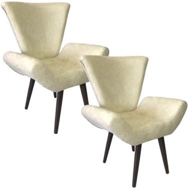 Imagem de Kit Duas Poltronas Decorativa Elegance Sued Bege Claro - Sua Casa Deco