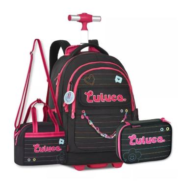 Imagem de Mochila de Carrinho Luluca Com Lancheira Térmica E Estojo Box Preto