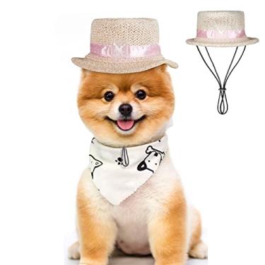 Imagem de Harikaji Chapéu para cães, chapéu de palha redondo para animais de estimação, chapéu de sol de malha com viseira de cachorro, chapéu balde para cães pequenos, médios e grandes, gatos, coelhos (branco,