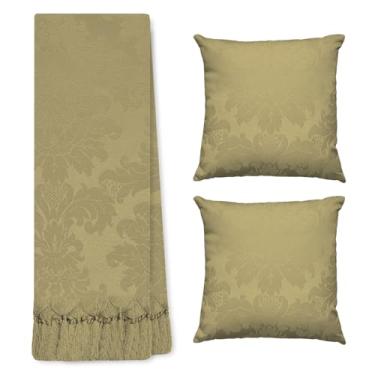 Imagem de Jogo Manta Xale para Sofá Artesanal com Franjas Grande 2,80 x 3,50 com 2 Capas de almofadas (85 BEGE ESCURO KAKI)