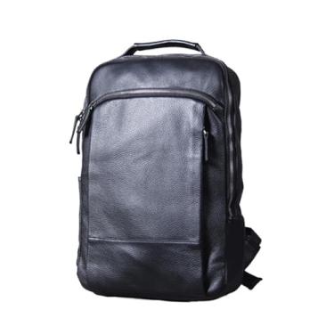 Imagem de Mochila de couro genuíno vintage para homens mochila portátil couro diário bagpack masculino trave caminhadas mochila(Black)
