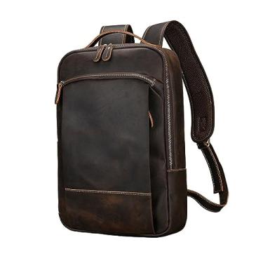 Imagem de Mochila de couro masculina vintage, mochila retrô de couro para homens, mochila grande clássica de viagem para laptop(Single layer Dark)
