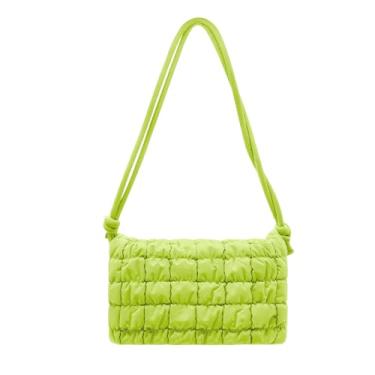 Imagem de NAARIIAN Bolsa de ombro pequena para mulheres, bolsas fofas fofas acolchoadas crescente Hobo Clutch alça superior, Verde fluorescente, Small