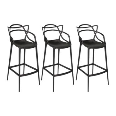 Imagem de Decoreshop, Kit Conjunto de 3 Unidades Banquetas Allegra Masters 76cm Polipropileno Lavável, Bancada, Churrasqueira, Bar, Piscina, Praia, Cor Pretas