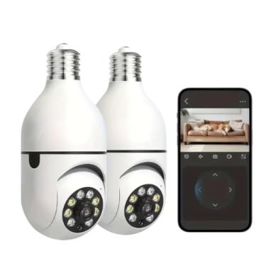 Imagem de Câmera de Segurança WiFi Externa, 2MP 1080P, Lâmpada Inteligente com Rotação 360°, Rastreamento Automático, Áudio Bidirecional
