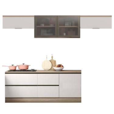 Imagem de Cozinha Modulada Etna 5 Peças com Tampo 6 Portas Poliman Móveis, Carva