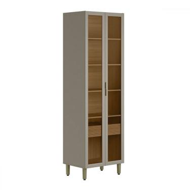 Imagem de Cristaleira Allure 2 Portas 1 Gaveta com Vidro e Led 100% Mdf Jequitibá/Gris Fosco - Linea Brasil