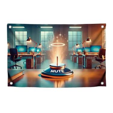 Imagem de Bandeiras de 9,5 x 1,5 m com citações com quatro argolas de latão - Banner de atmosfera de escritório para decoração de quarto - Botão mudo Faixa para interior - Bandeira engraçada com botão de