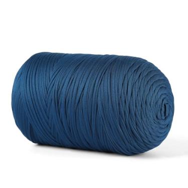 Imagem de MSyarn Fio de camiseta 800 g, tecido elástico para bolsa de crochê/cesta/decoração de casa, fio grosso com mistura de poliéster e elastano (azul jeans)