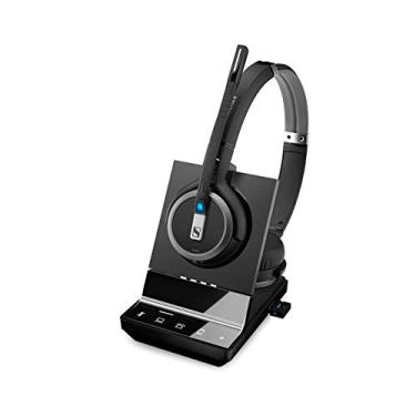 Imagem de Sennheiser SDW 5066 (507024) – Fone de ouvido com dupla face (binaural) sem fio Dect para telefone de mesa, softphone/PC e conexão de telefone celular, microfone duplo, cancelamento de ruído, preto