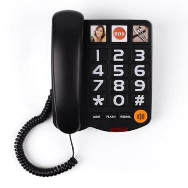 Imagem de MCHEETA Telefone de botão grande para idosos, botões grandes para idosos com imagem, telefone com fio de mãos livres com alerta de chamada de LED, volume ajustável e 3 discagem de um toque para idosos