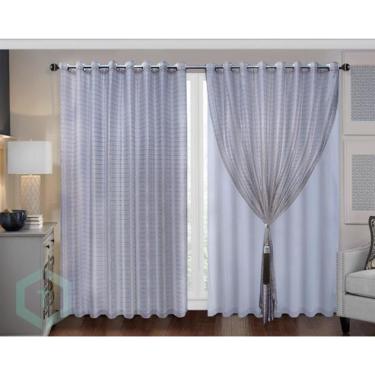 Imagem de Cortina Quarto Voal Xadrez Cinza Com Forro Branco 3,00X2,20M
