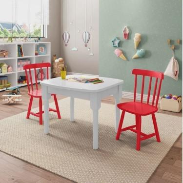 Imagem de Mesa Infantil com 2 cadeiras Mariah Madeira Maciça e Laca Casatema Branco/Vermelho