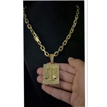 Imagem de Cordão Cadeado 12mm + Pingente Direito Ouro 18K