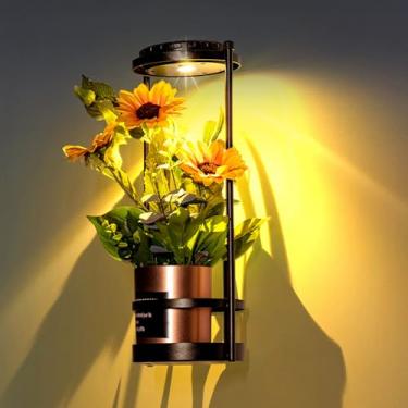 Imagem de Luzes solares de parede com suporte de plantas, 3 cores, luzes solares externas à prova d'água para varanda, jardim, quintal, arandelas de parede com plugue solar, luzes decorativas de LED para loja,
