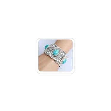Imagem de ANGLEQUEEN Pulseiras femininas de turquesa ocidental, vintage, grossa, turquesa, country, ajustável, boêmio, acessórios de bijuteria, Large, Liga de aço, Sem Pedra Preciosa