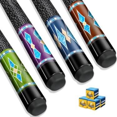 Imagem de FESHIR Bastões de taco de bilhar conjunto de 4 bastões de taco de bilhar feitos de madeira de bordo premium, inclui 4 gizes de bilhar extras para tacos de sinuca, 147 cm de taco de bilhar para
