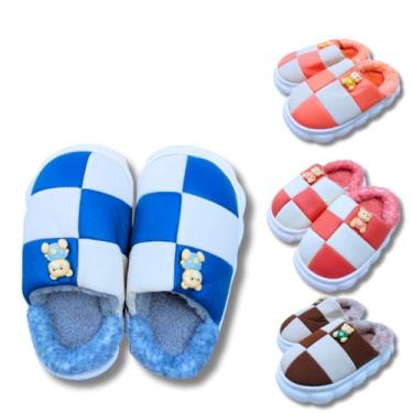 Imagem de Pantufa Infantil Felpudo Unissex Solado Nuvem Confortável Sola Antiderrapante Forrada Com Pelinhos Pantufa 3D Pelúcia Quentinha Chinelo Emborrachada (AZUL, BR, Criança de 4 a 8 anos, Numérico, 24)