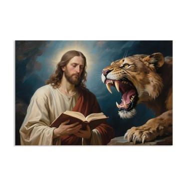 Imagem de Arte de parede em tela Jesus e Cordeiro, Leão de Judá, pôster Cristo Religioso, Jesus Cristão Rei Leão, Impressão de Pôster Pintura Religiosa Arte de Igreja Decoração de Parede Imagens 75 x 50 cm
