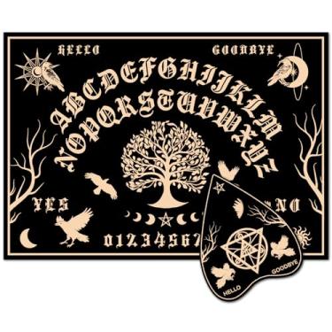 Imagem de CREATCABIN Quadro de pêndulo Árvore da Vida Tábuas de Adivinhação Pássaro de Madeira Preta Lua Estrela Dovagem Mensagem Metafísica Caça Fantasma Espírito Kit Falante com Planchette para Altar de