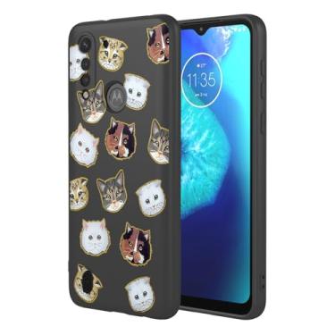Imagem de KOARWVC Capa de celular para Moto G8 Power Lite, XT2055-2 capa com design de padrão de gato fofo capa protetora fina de TPU macio para Motorola Moto G8 Power Lite gato preto