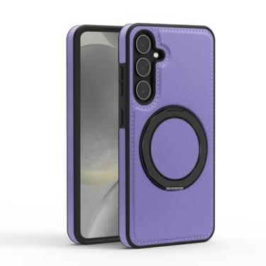 Imagem de MVVKKY Para S24 Ultra Luxo Couro Padrão Magnético Suporte Case Cor Sólida Proteção Case (Para S24 Ultra/Roxo)