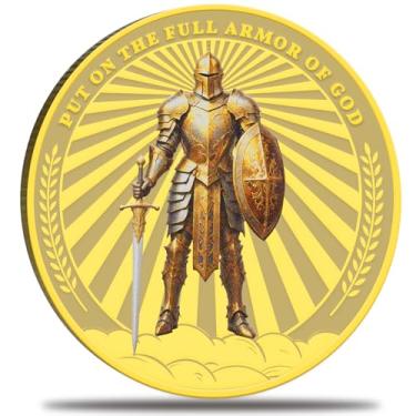 Imagem de Put on The Full Armor of God Challenge Coin - Token de bolso de liga de zinco, colecionável de proteção espiritual gravado em 3D, presente cristão inspirador para fé, militares e incentivo diário
