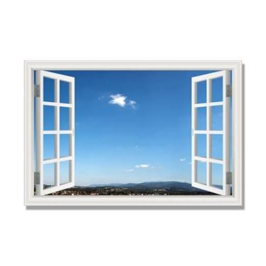 Imagem de PY3H69 Arte de parede em tela de janela aberta, impressão natural em tela. Lindo cenário de céu 53 cm, decoração de parede de paisagem de janela, decoração de casa moderna. 60 x 90 cm-23,6 x 35 pol