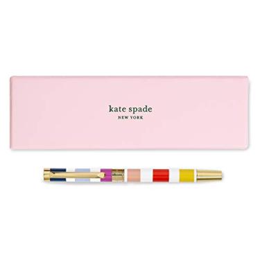 Imagem de kate spade new york Caneta esferográfica de tinta preta com caixa de presente reutilizável, caneta de escritório profissional para mulheres aceita recargas padrão, listras doces