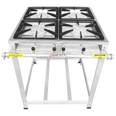 Imagem de Fogão Industrial 4 Bocas, Alta Pressão, Inox, Queimadores Caulim 125mm