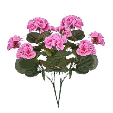 Imagem de 2 peças de plantas realistas ao ar livre, gerânios artificiais para ambientes externos, baixa manutenção, decoração de primavera, centros de mesa decorativos para festas de casamento