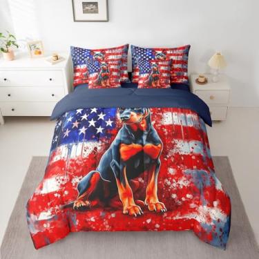 Imagem de Manfei Conjunto de edredom Queen com 7 peças, bandeira americana, para crianças, adolescentes e adultos, animais de estimação (edredom + lençol de cima + 2 fronhas + 2 fronhas de travesseiro)