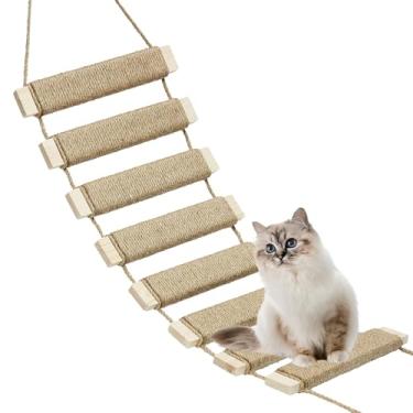 Imagem de Escada multifuncional para gatos e estrutura de escalada – Ponte de madeira DIY com corda de sisal para gatos internos/externos, papagaios e animais de estimação pequenos (tom de madeira, 50 cm)
