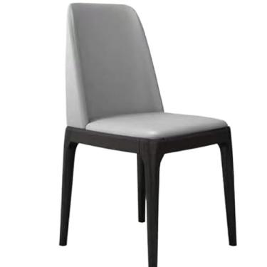 Imagem de Cadeira de jantar moderna de couro PU com design ergonômico e enchimento de espuma de alta densidade (pés pretos + cinza claro)