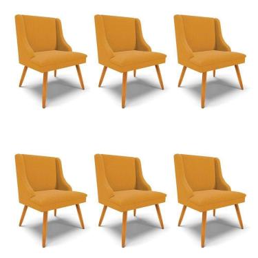 Imagem de Cadeira Sala De Jantar Pé Palito Castanho Kit 6 Liz Bouclê Mostarda D03 - D`rossi
