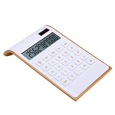 Imagem de Calculadora, design elegante e fino, eletrônicos para escritório/casa, calculadora de mesa de energia dupla, energia solar, 10 dígitos, visor LCD inclinado, design inclinado, branco (Slim2)
