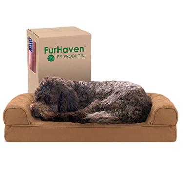 Imagem de Furhaven Cama de gel refrescante para cães médios/pequenos com reforços removíveis e capa lavável, para cães de até 16 kg - Sofá acolchoado - marrom torrado, médio