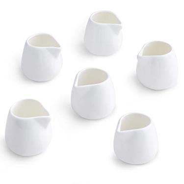 Imagem de TAMAYKIM Jarras de creme de cerâmica de 85 g, mini jarra de creme, cremes clássicos de porcelana branca para café, chá, leite, geleia, molhos, conjunto de 6